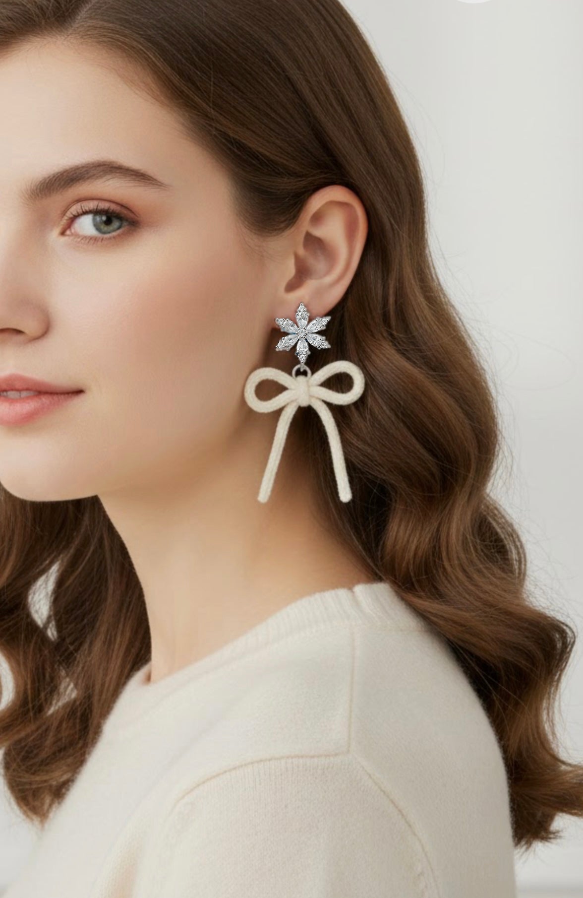 Hand-crocheted gemstone yarn snowflake ribbon earrings