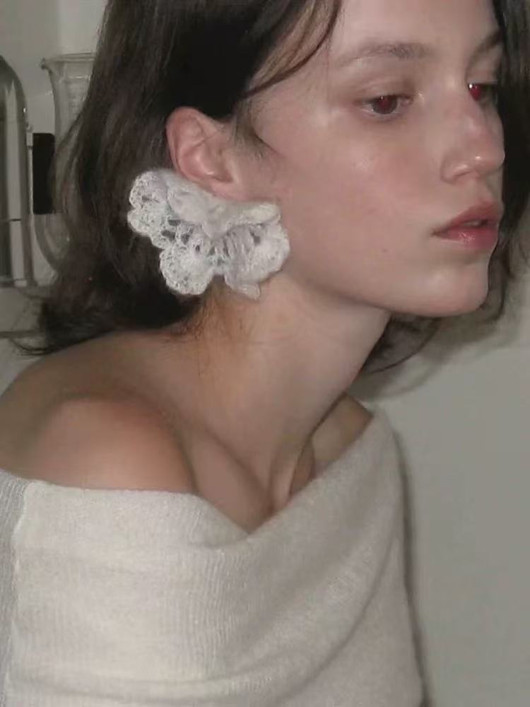 Hand-crocheted wool flower earrings