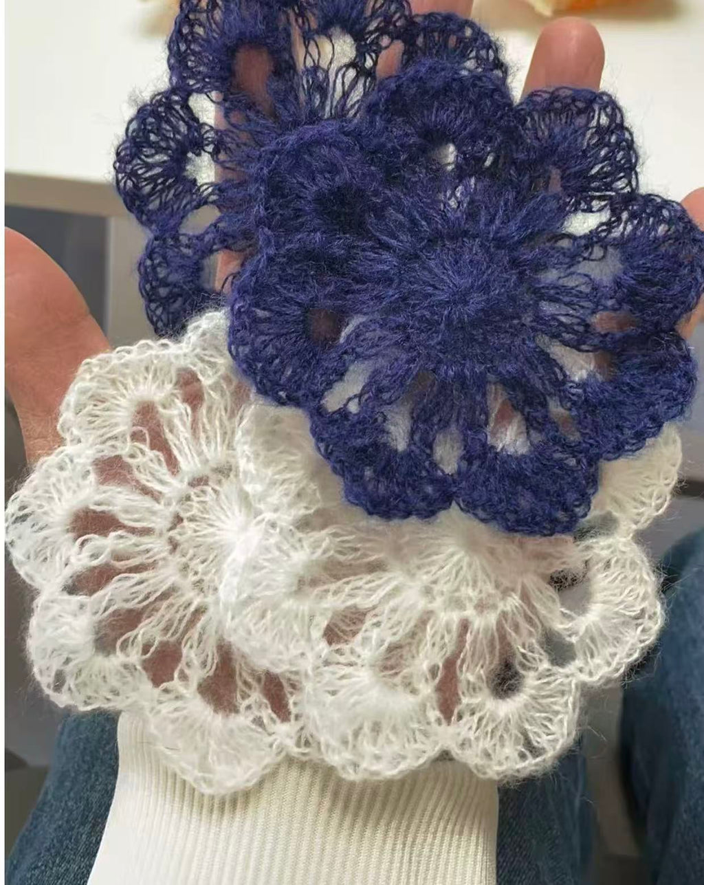 Hand-crocheted wool flower earrings