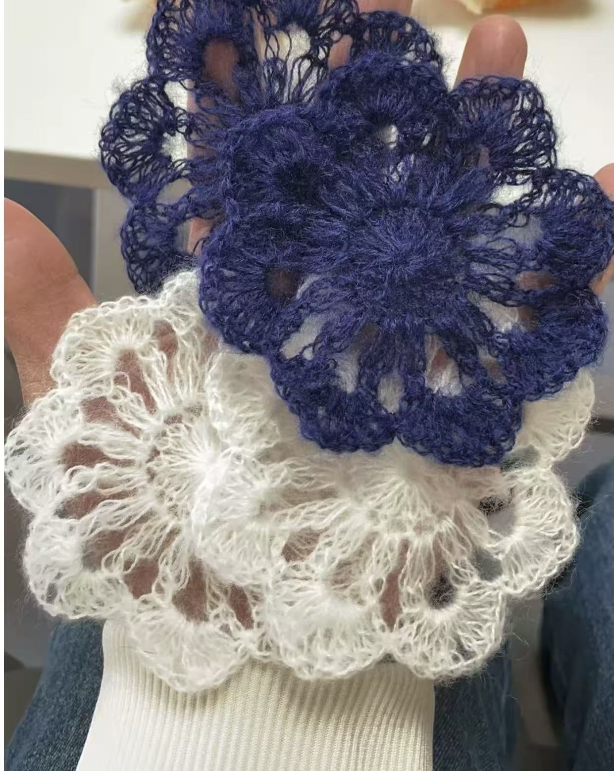 Hand-crocheted wool flower earrings