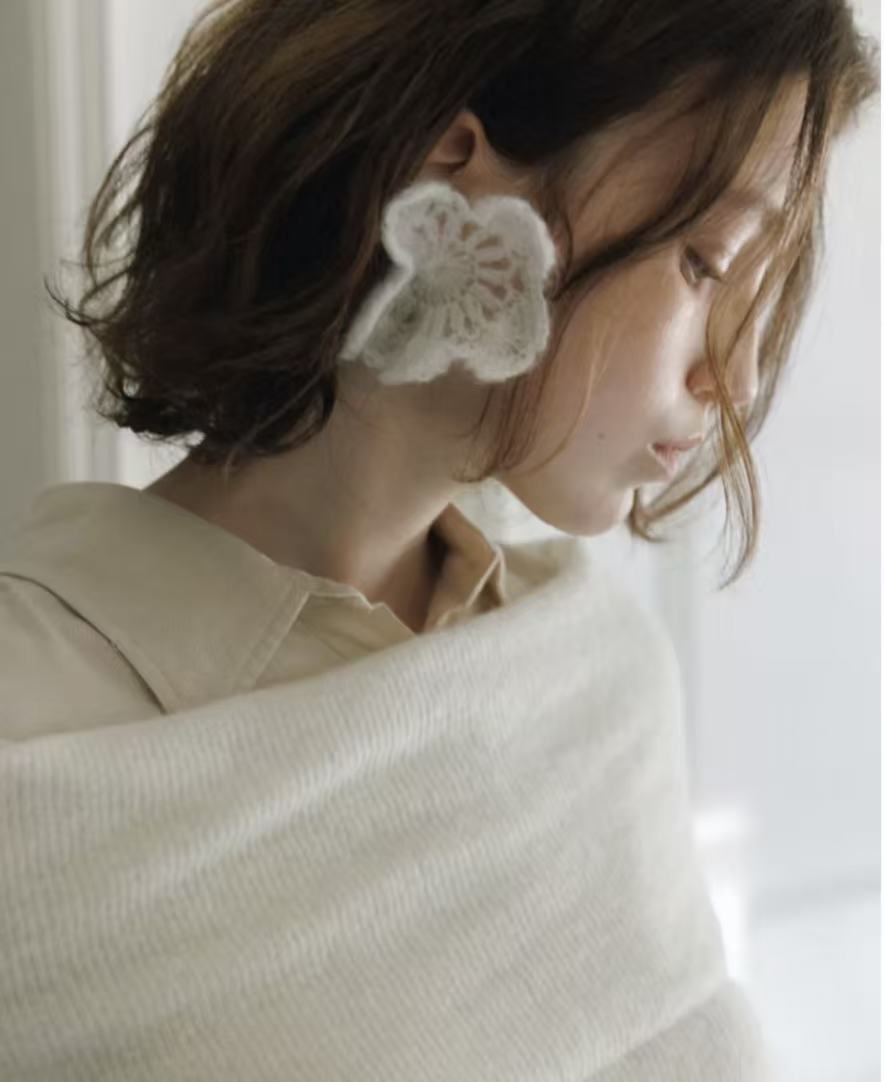 Hand-crocheted wool flower earrings