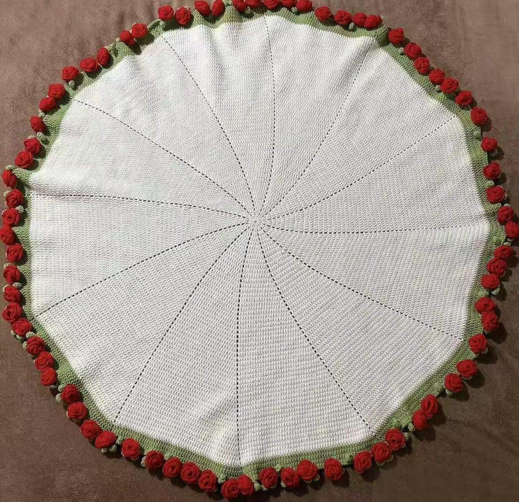 Finished Hand-crocheted red rose round blanket sofa throw blanket 90cm