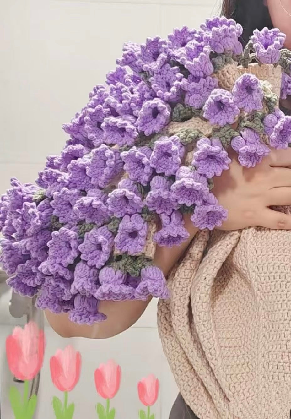 Finished Hand-crocheted lily of the valley flower round blanket