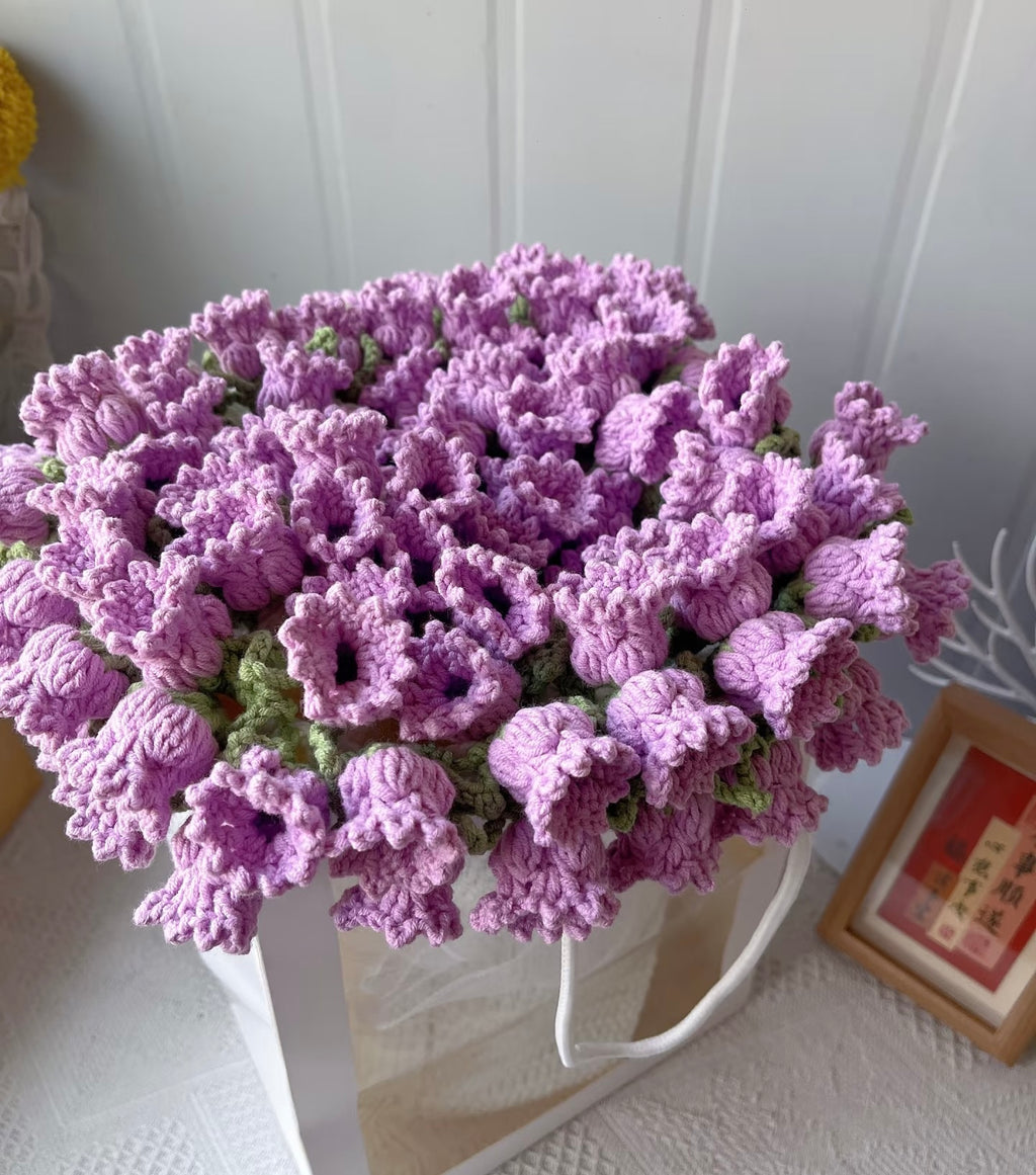 Finished Hand-crocheted lily of the valley flower round blanket