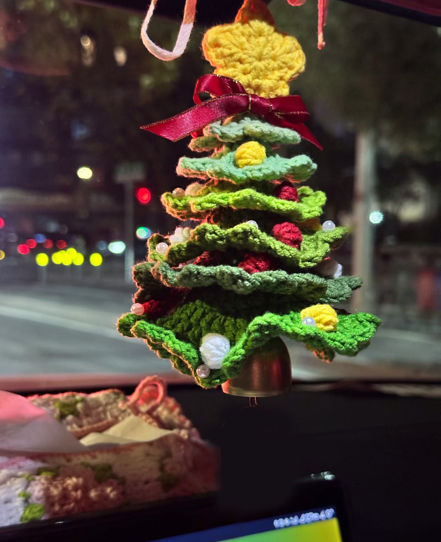Handmade Christmas tree gift crocheted ornament - car rearview mirror ornament