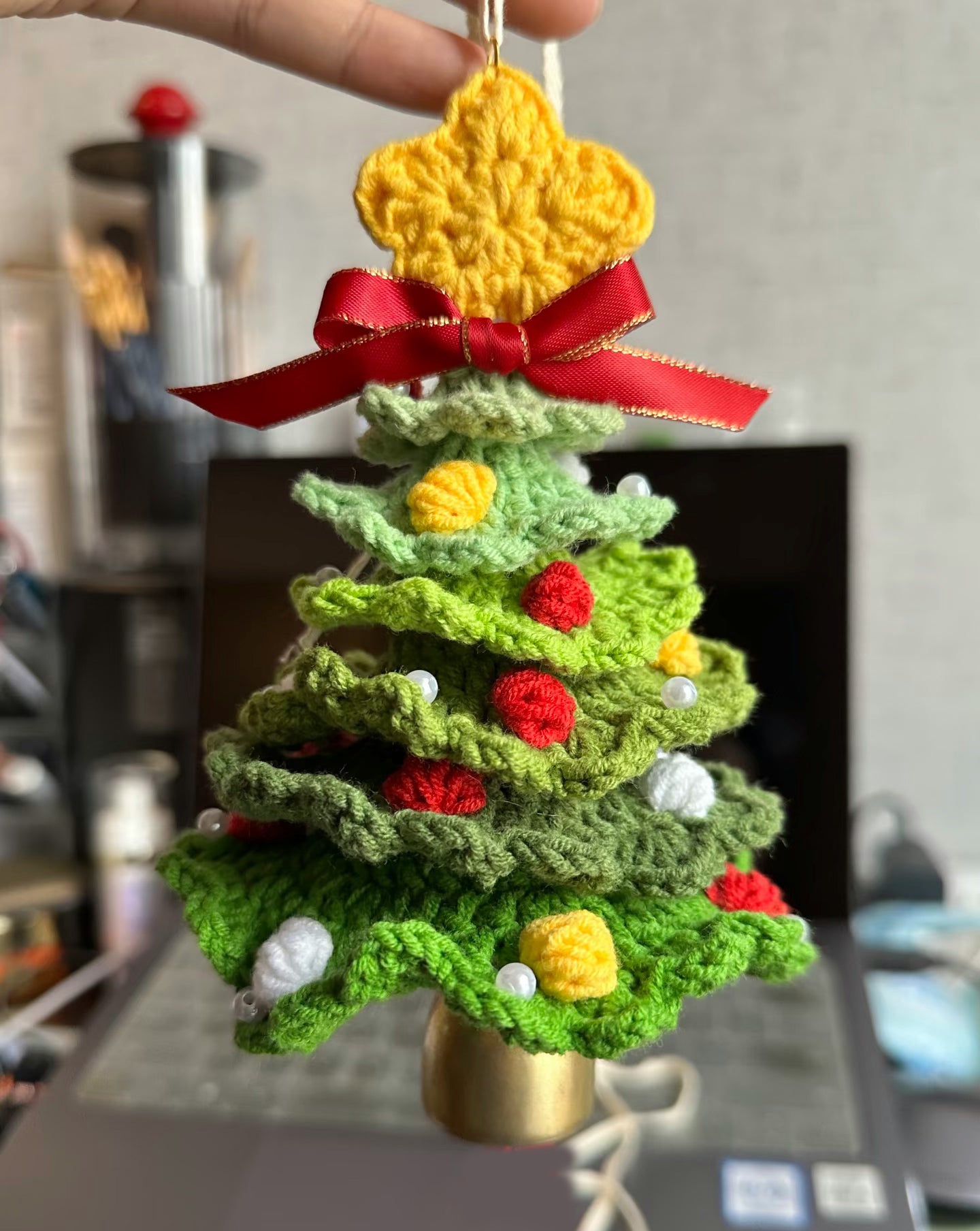 Handmade Christmas tree gift crocheted ornament - car rearview mirror ornament