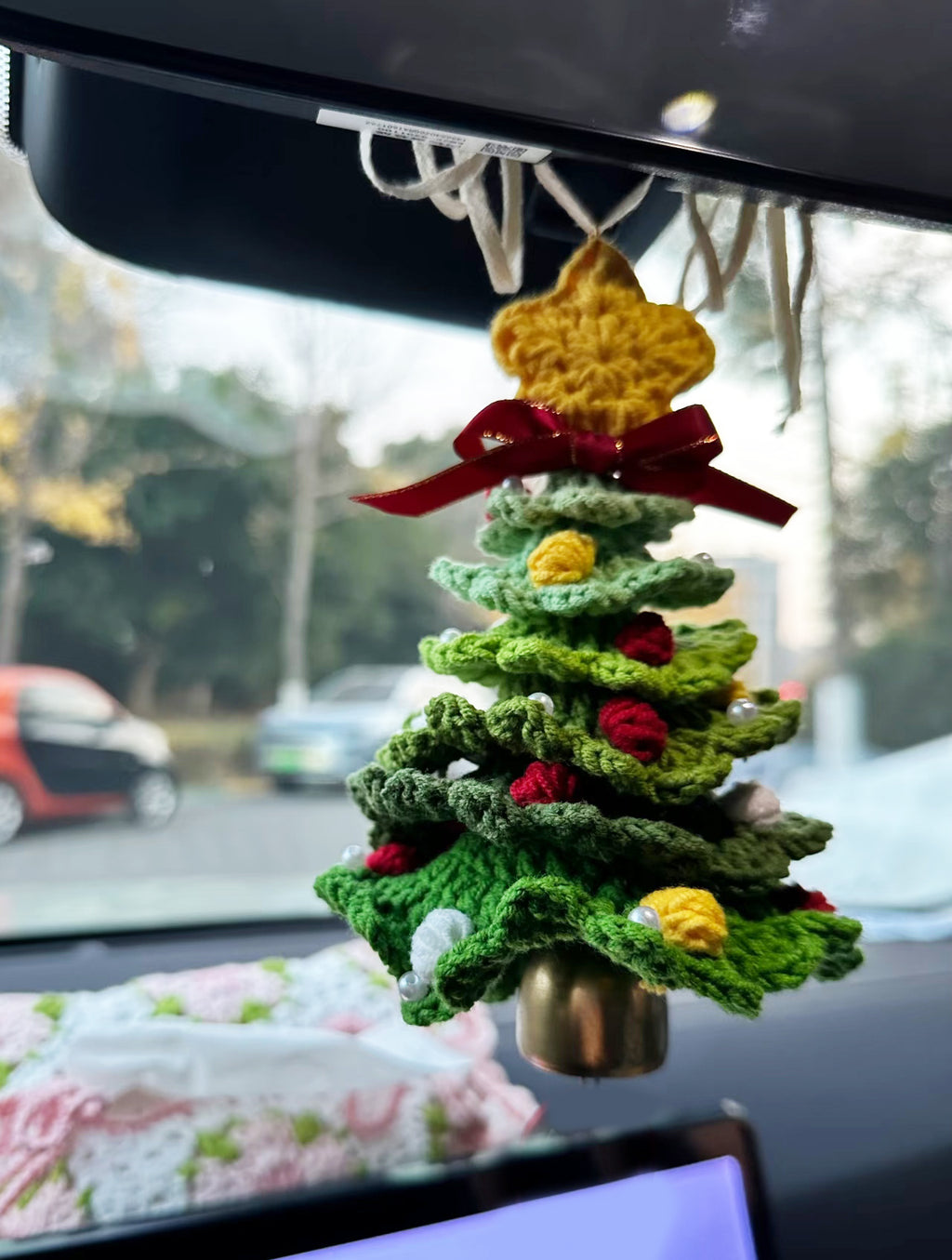 Handmade Christmas tree gift crocheted ornament - car rearview mirror ornament