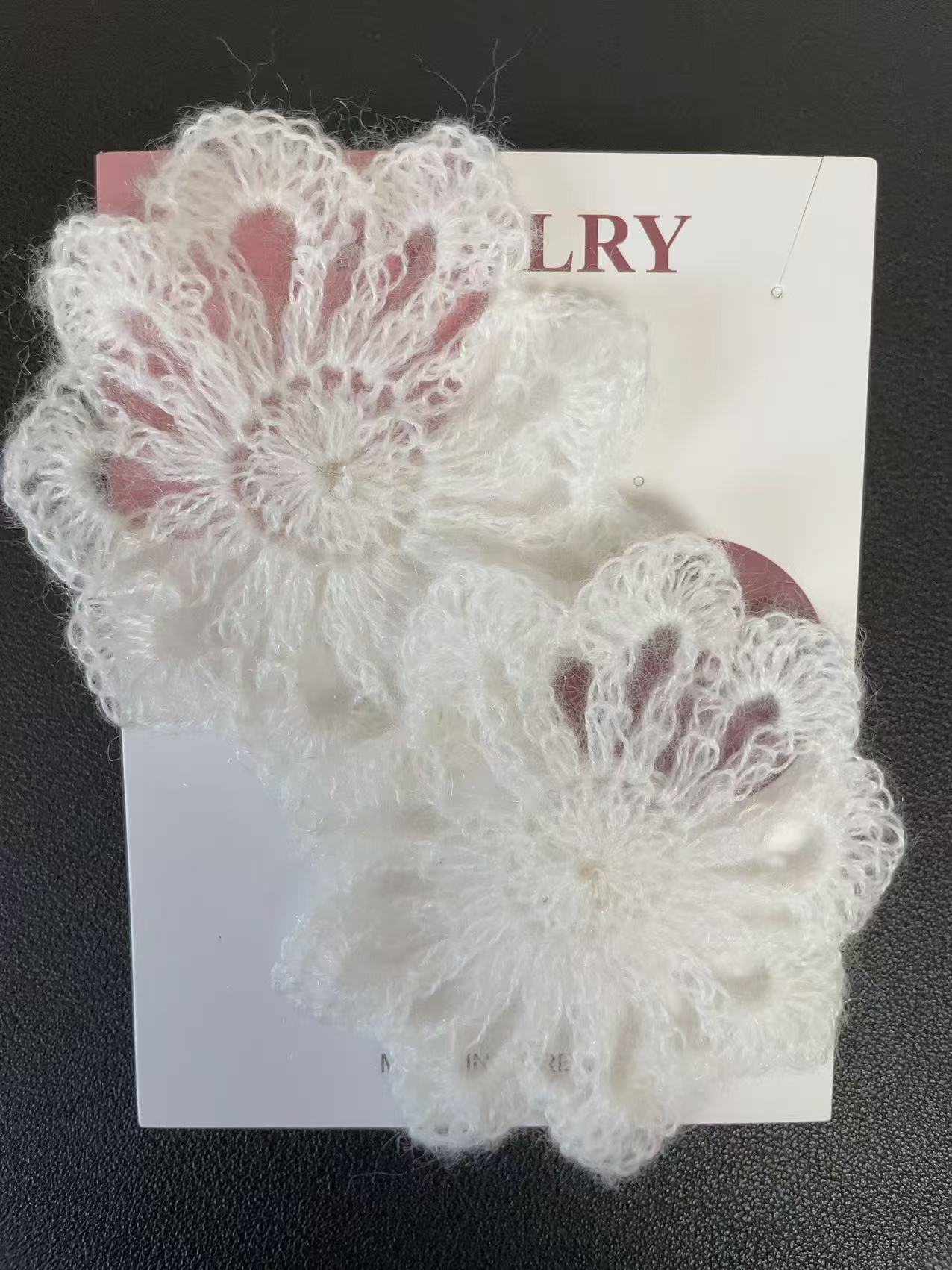 Hand-crocheted wool flower earrings