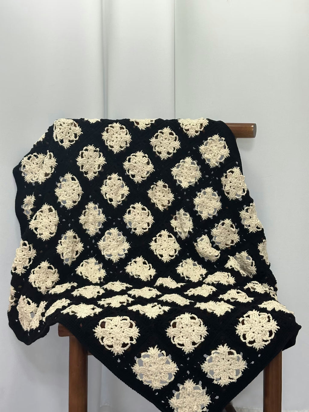 Hand crocheted vintage granny blanket