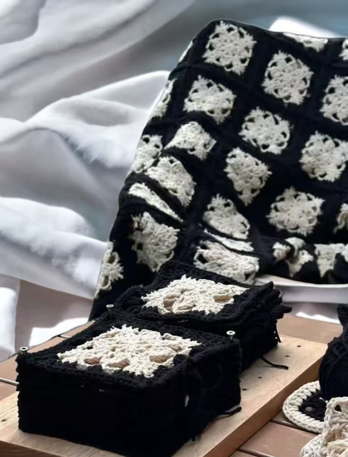 Hand crocheted vintage granny blanket