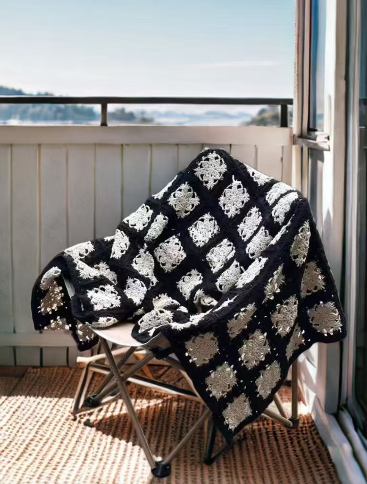 Hand crocheted vintage granny blanket