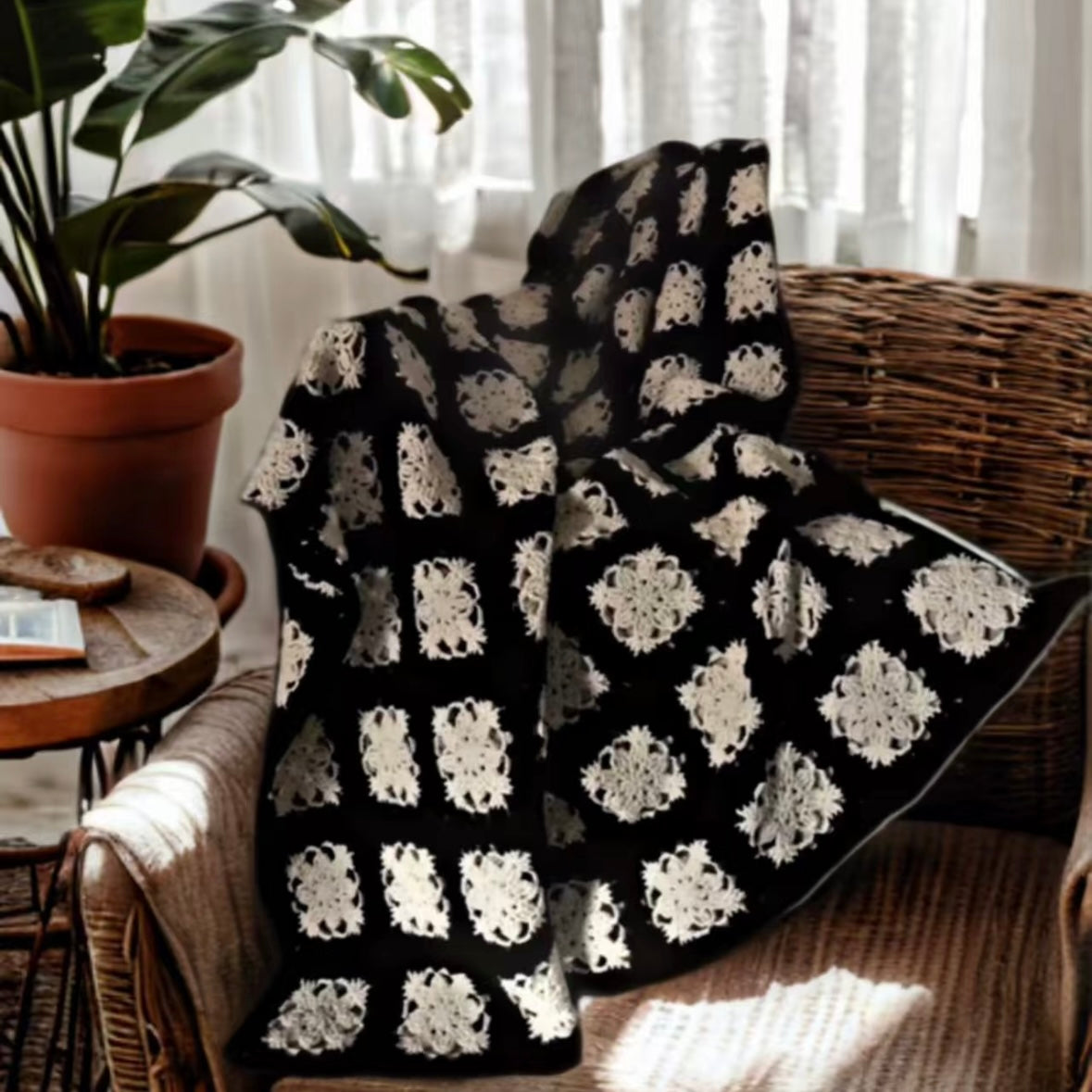 Hand crocheted vintage granny blanket