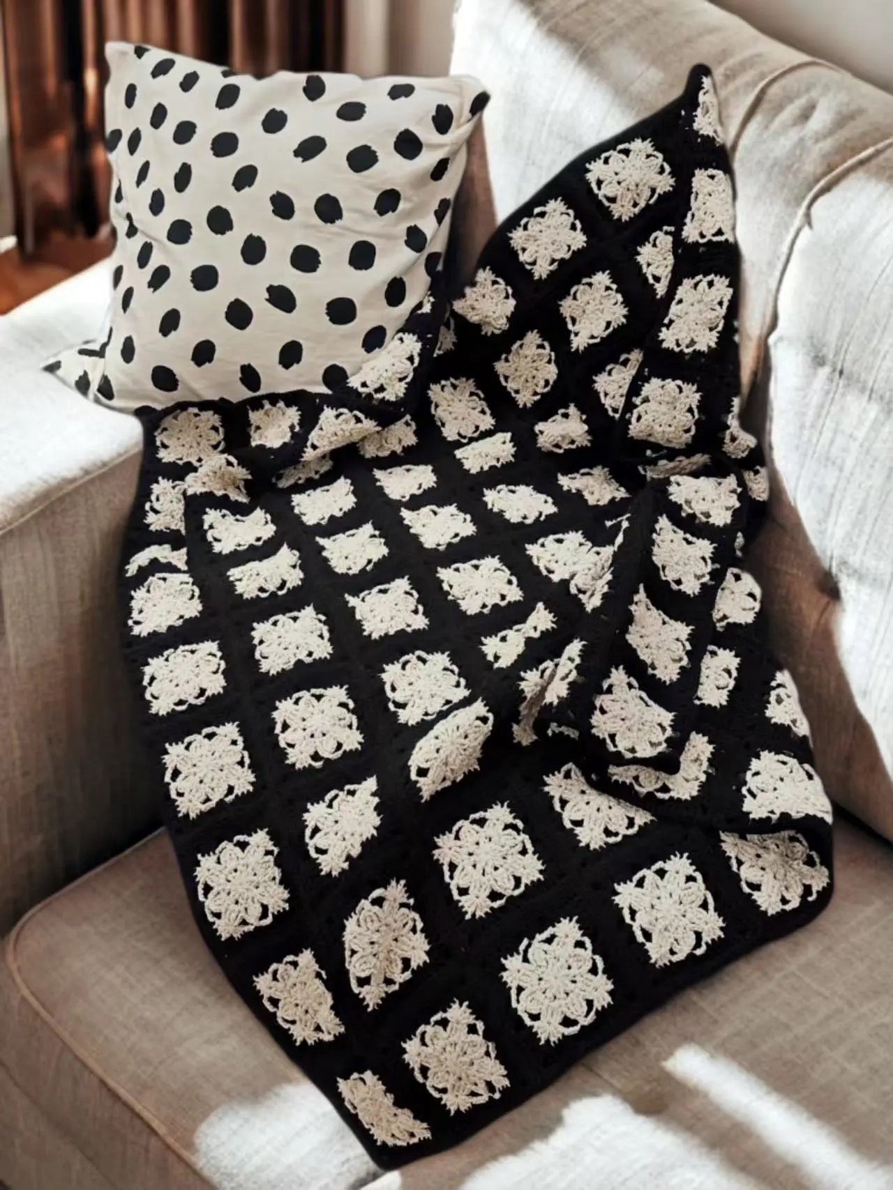 Hand crocheted vintage granny blanket