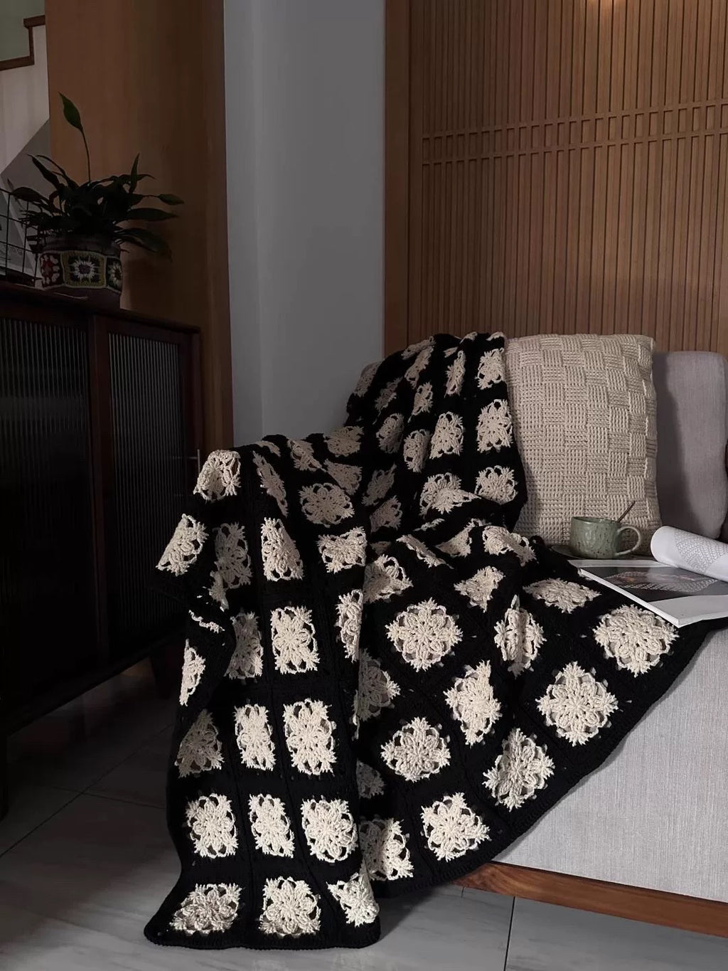 Hand crocheted vintage granny blanket
