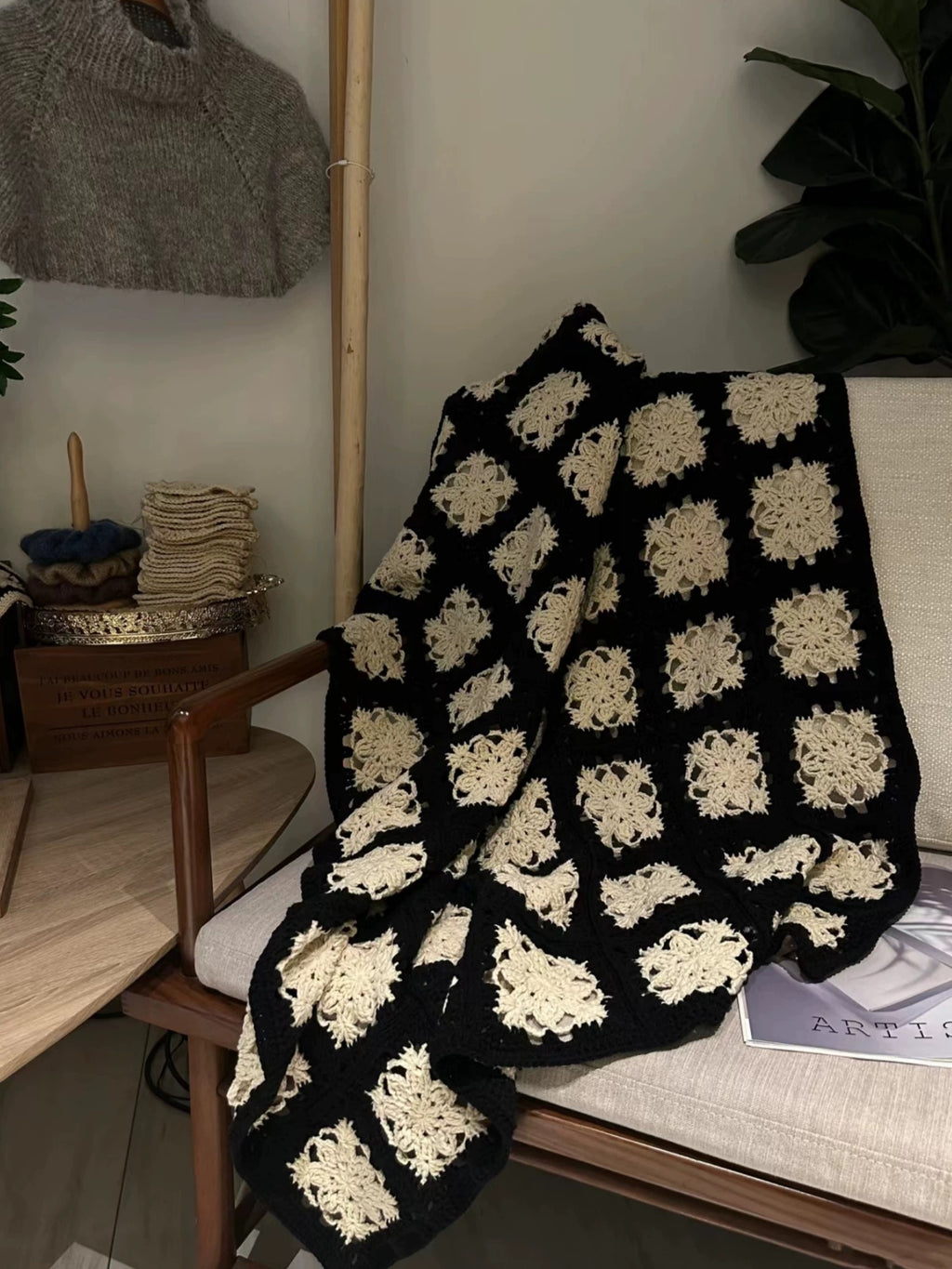 Hand crocheted vintage granny blanket