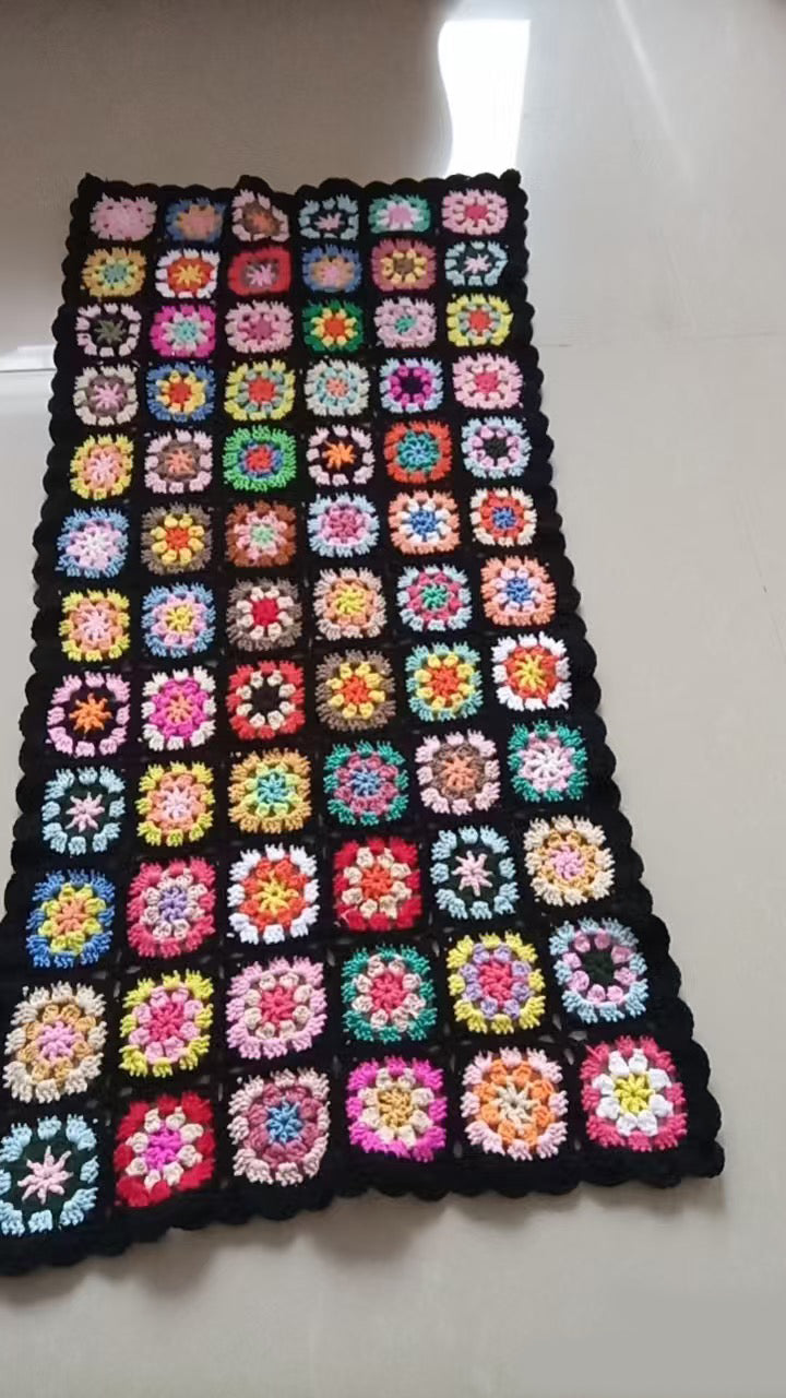 Handmade Crochet Blanket Black Throw Blanket Grandma 47"x23"