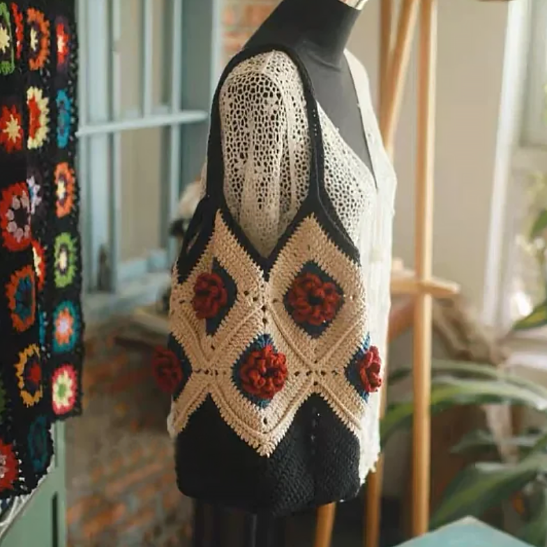 Granny Square Crochet Tote Bag: Handmade Floral Shoulder Bag