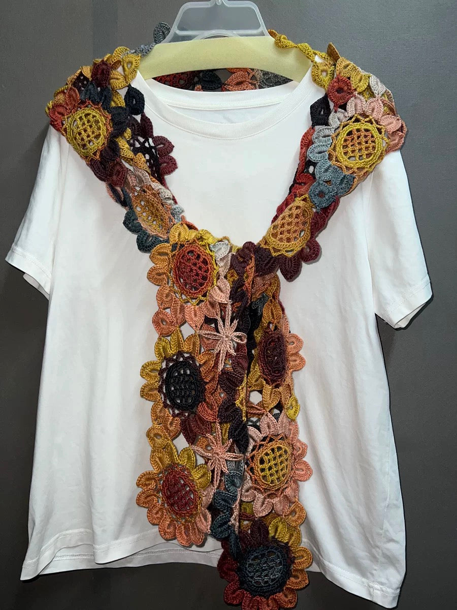 Finished  floral hand-crocheted scarf  winter accessories