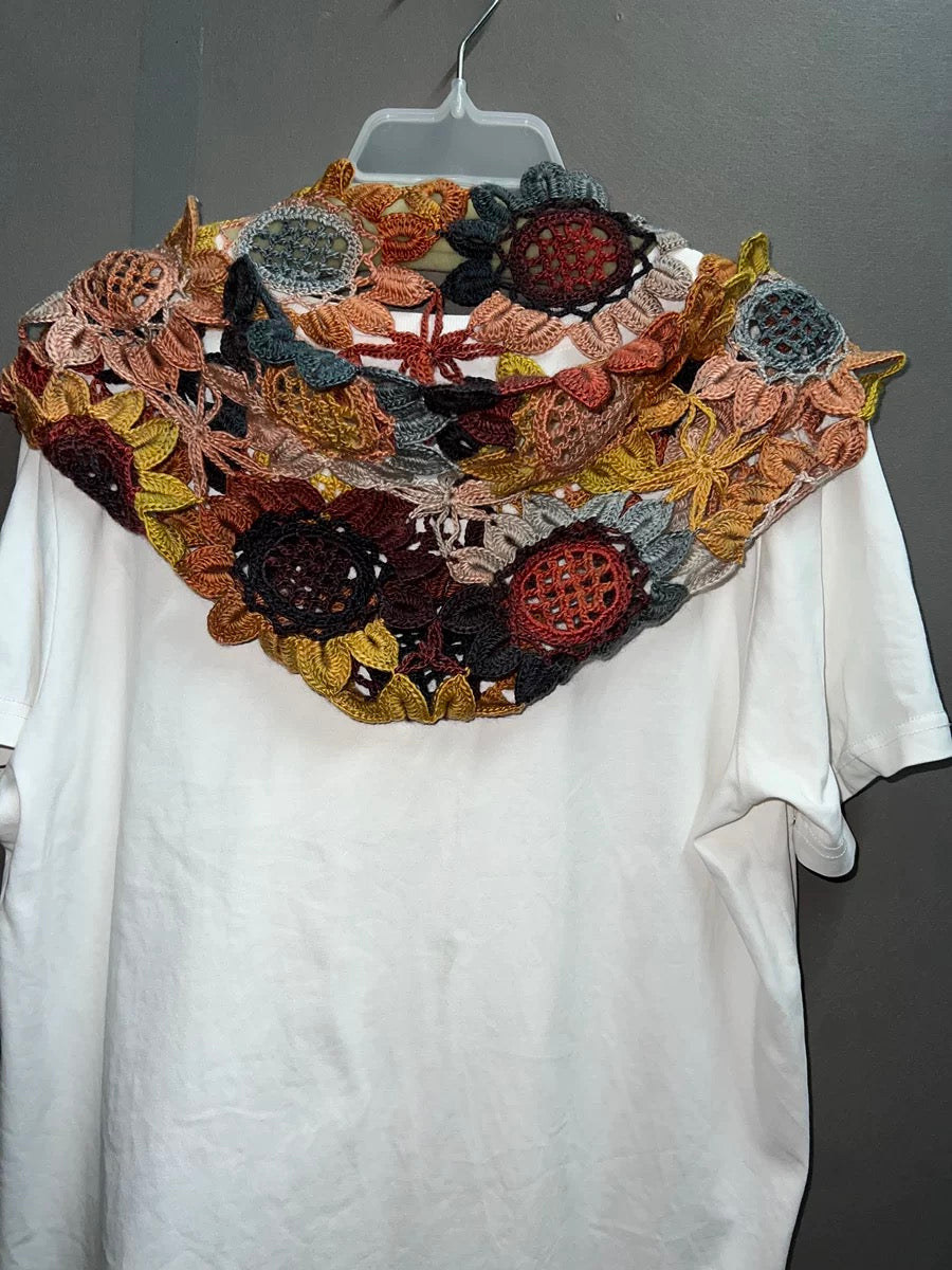 Finished  floral hand-crocheted scarf  winter accessories