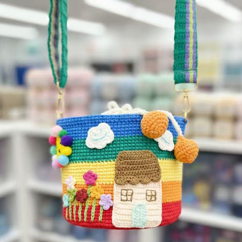 Fairy tale house handmade crocheted crossbody bag