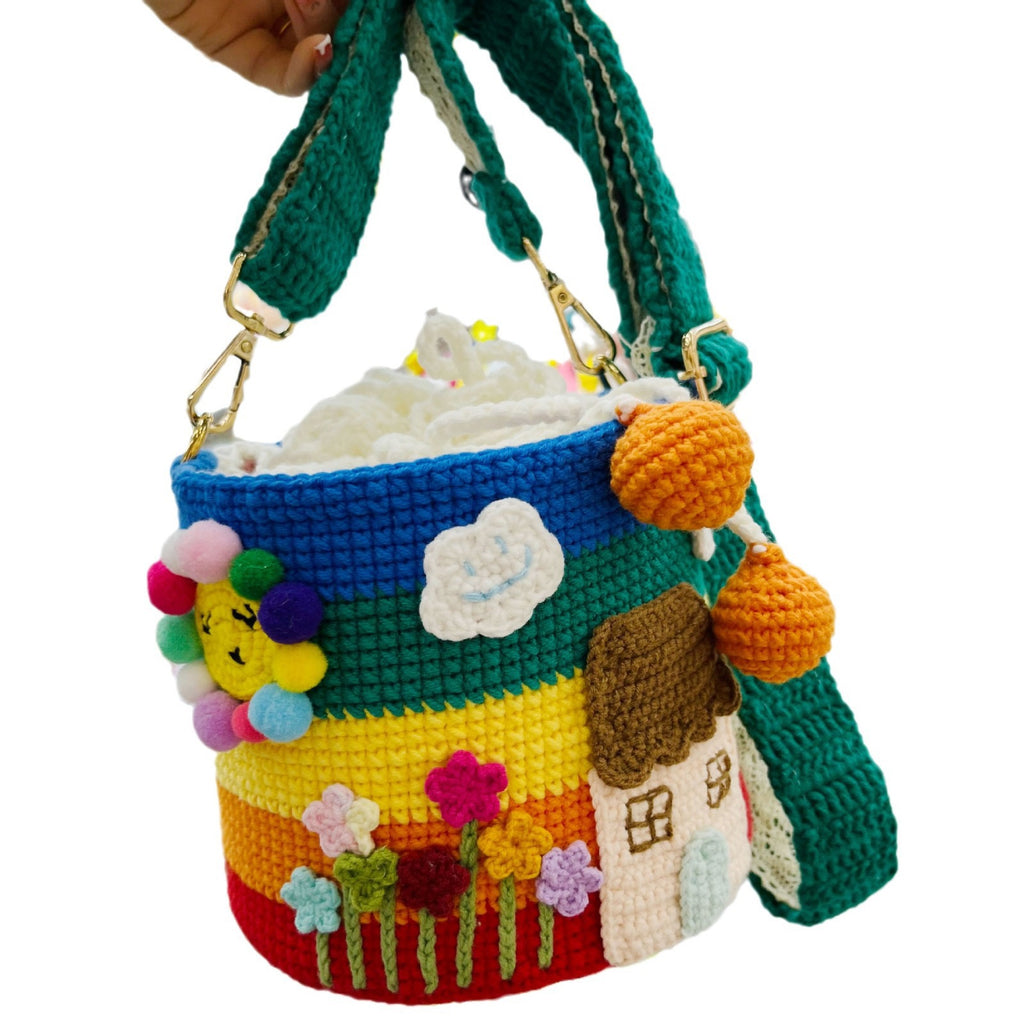 Fairy tale house handmade crocheted crossbody bag