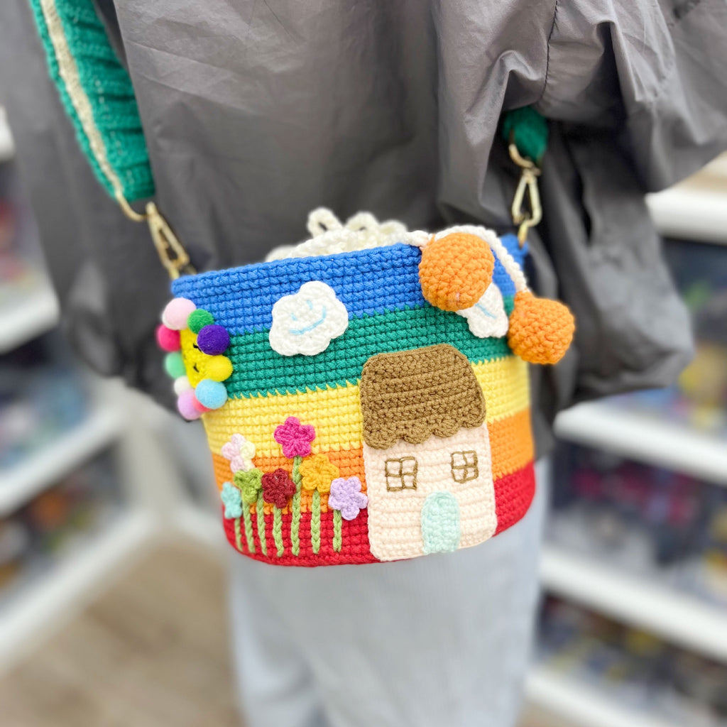 Fairy tale house handmade crocheted crossbody bag