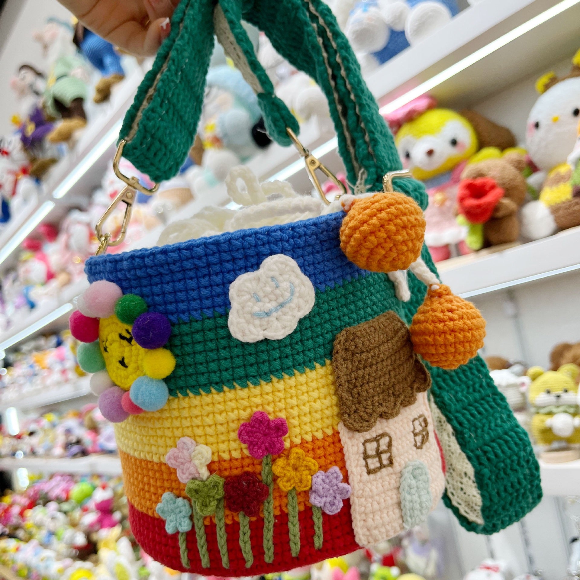 Fairy tale house handmade crocheted crossbody bag