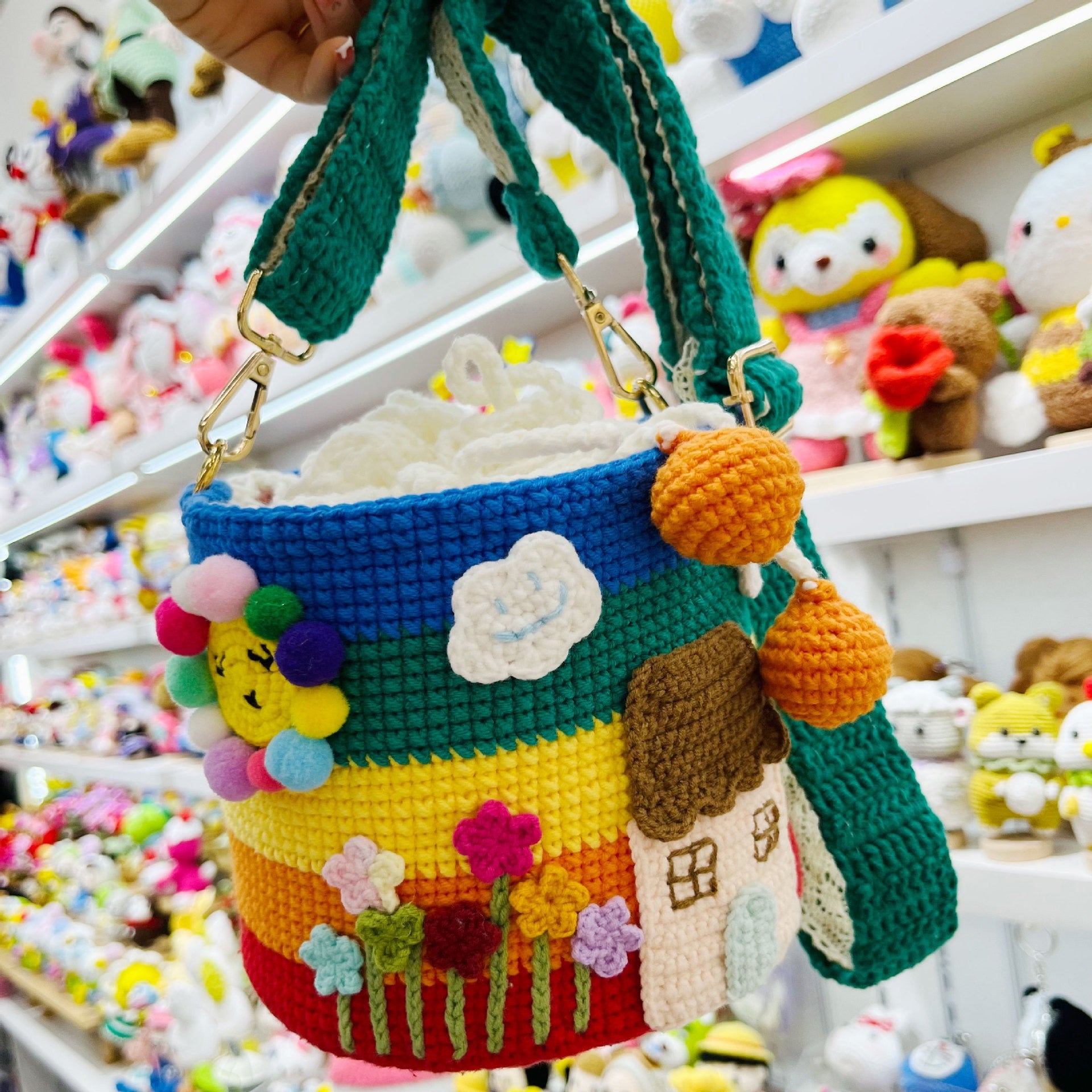 Fairy tale house handmade crocheted crossbody bag