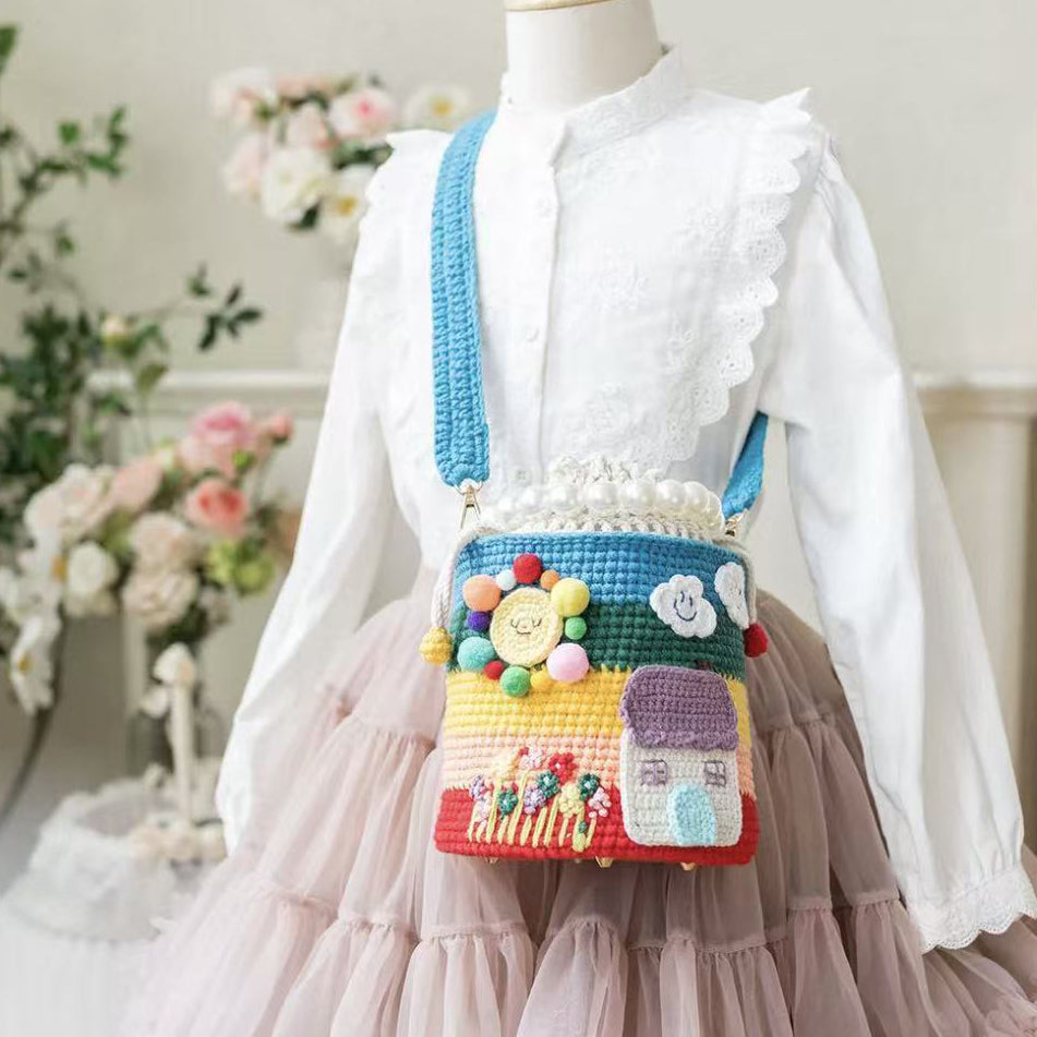 Fairy tale house handmade crocheted crossbody bag