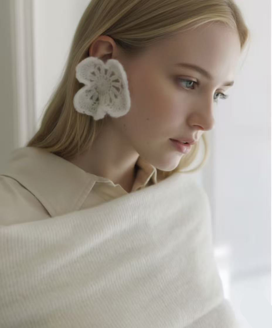Hand-crocheted wool flower earrings