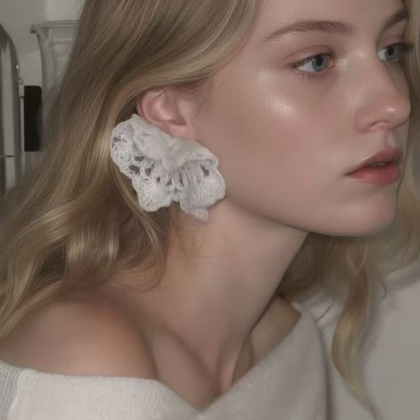 Hand-crocheted wool flower earrings