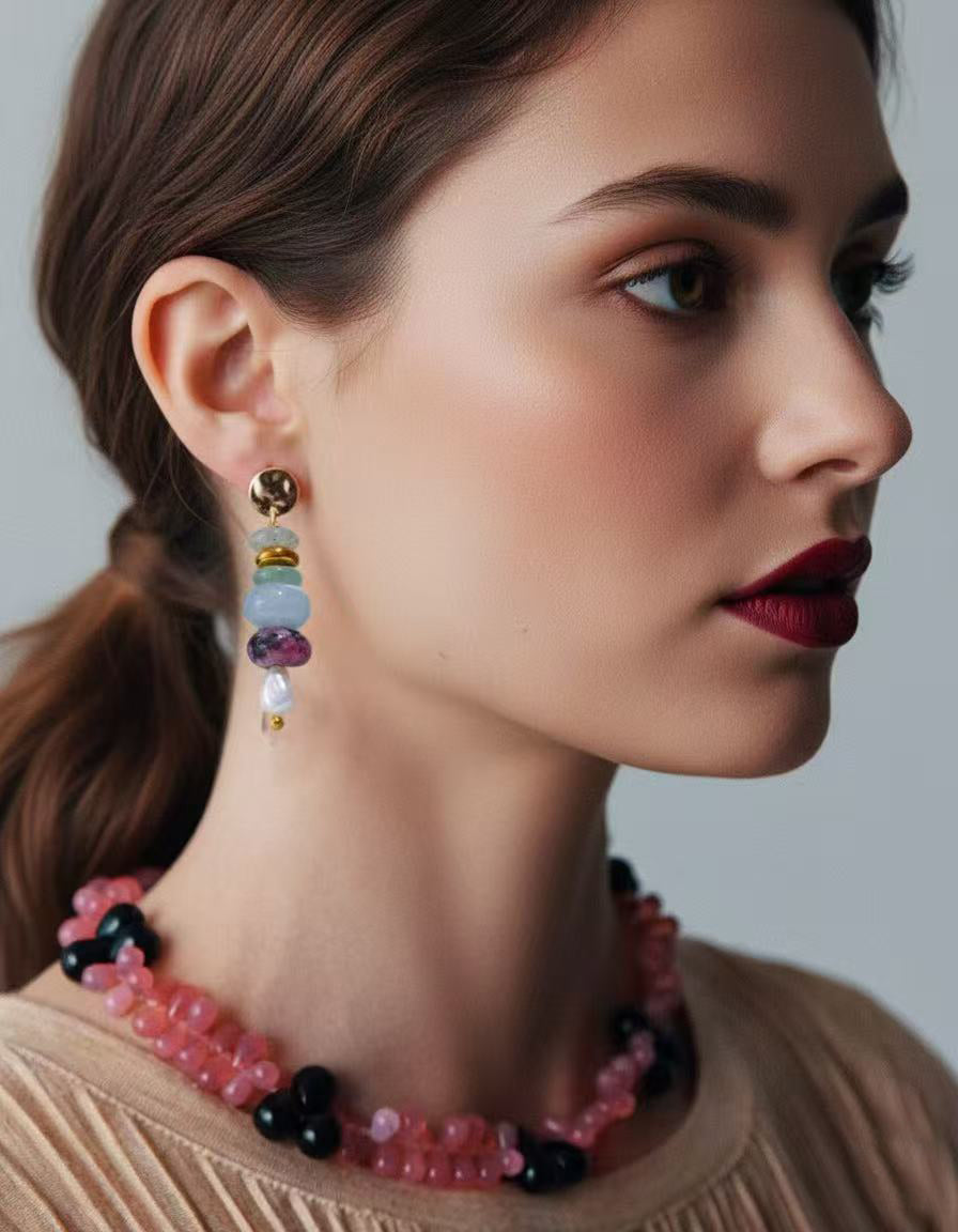 Colorful natural stone earrings for women
