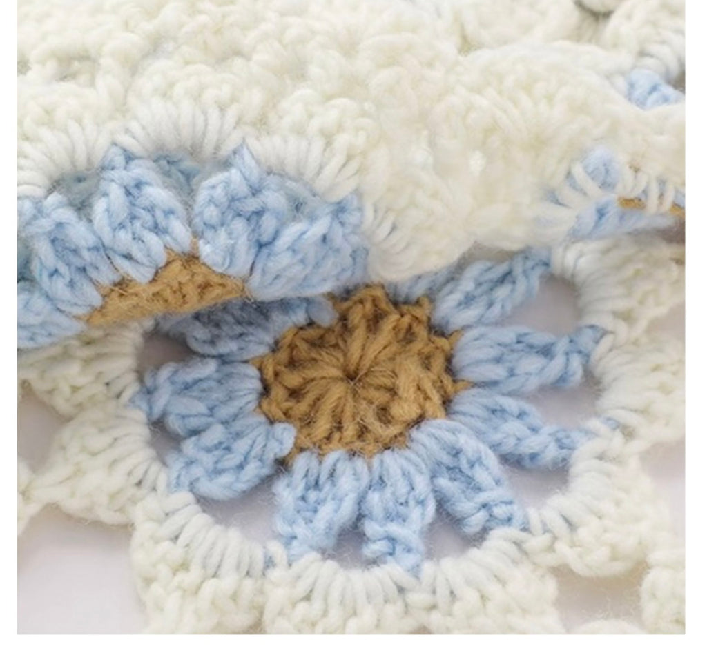 Finished hand-crocheted Icelandic wool sweater, autumn/winter floral long sleeves