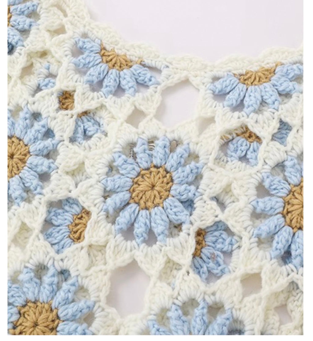 Finished hand-crocheted Icelandic wool sweater, autumn/winter floral long sleeves