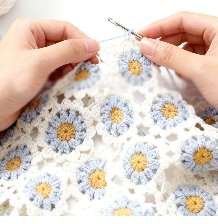 Finished hand-crocheted Icelandic wool sweater, autumn/winter floral long sleeves