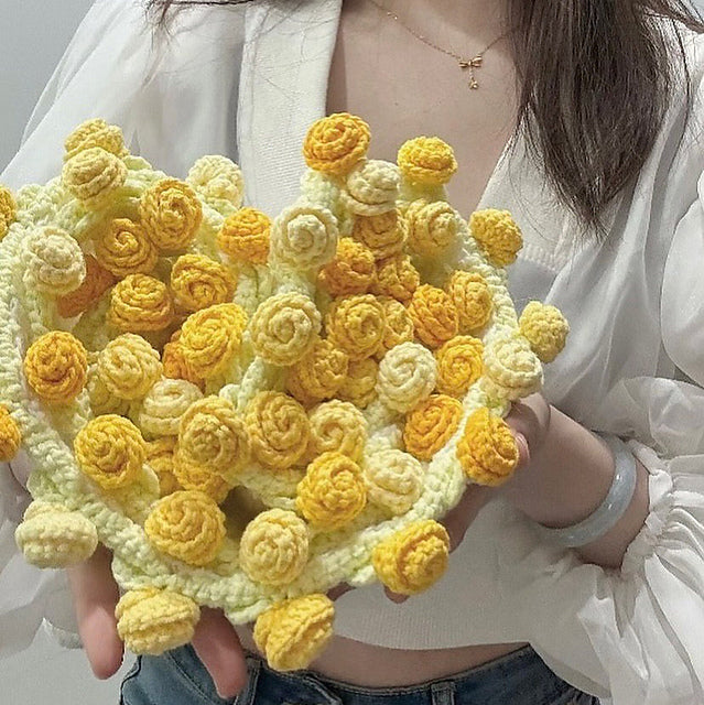 Finished Hand-crocheted Yellow Roses round blanket Women's Gifts