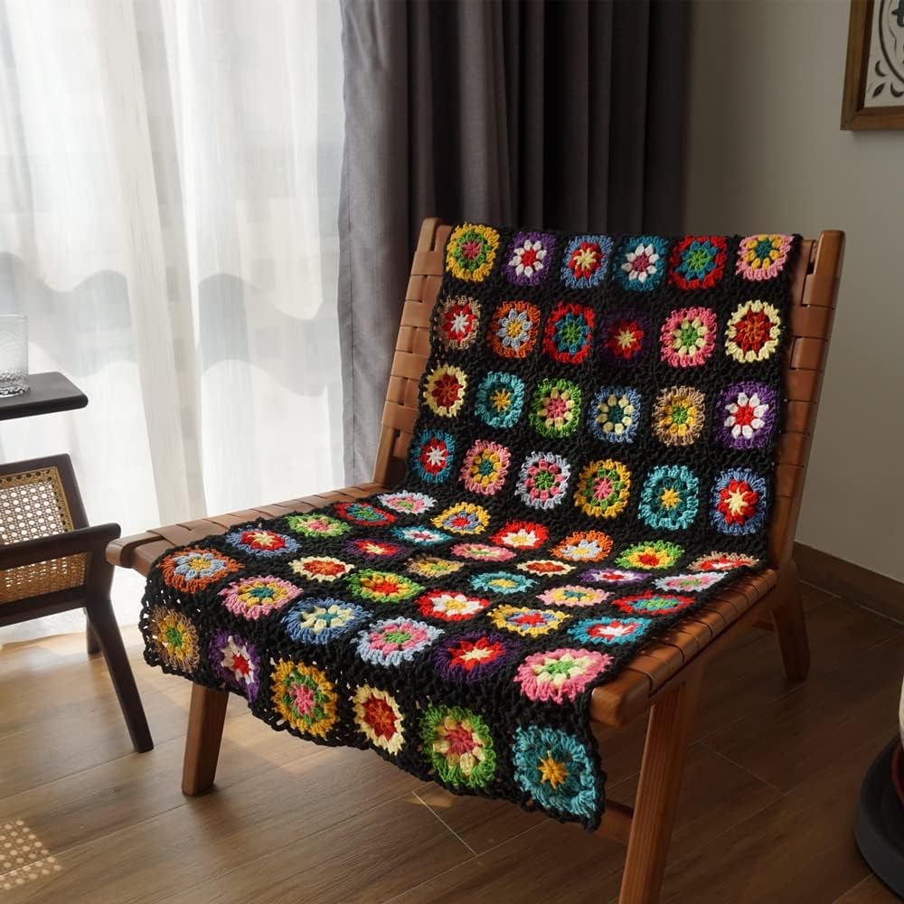 Handmade Crochet Blanket Black Throw Blanket Grandma 47"x23"