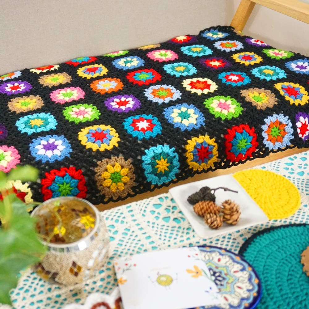 Handmade Crochet Blanket Black Throw Blanket Grandma 47"x23"