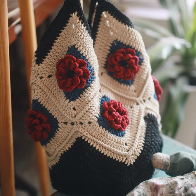 Granny Square Crochet Tote Bag: Handmade Floral Shoulder Bag
