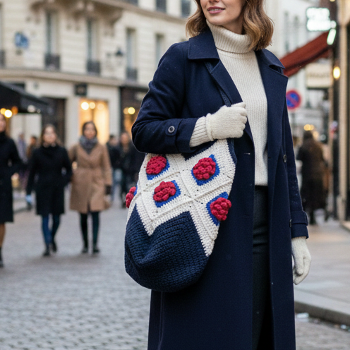 Granny Square Crochet Tote Bag: Handmade Floral Shoulder Bag