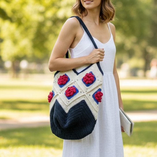 Granny Square Crochet Tote Bag: Handmade Floral Shoulder Bag