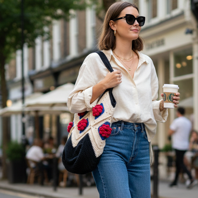 Granny Square Crochet Tote Bag: Handmade Floral Shoulder Bag