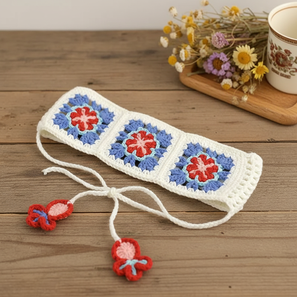 Hand-crocheted vintage granny square headband