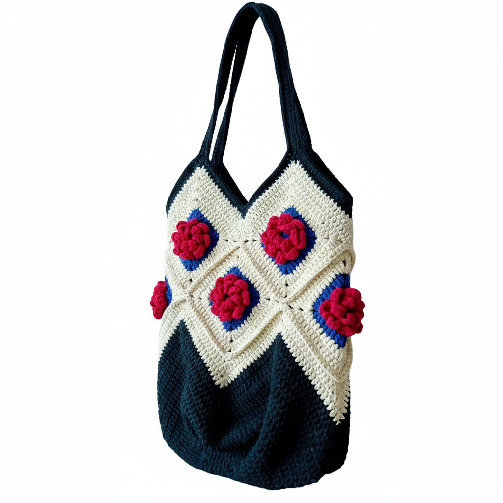 Granny Square Crochet Tote Bag: Handmade Floral Shoulder Bag
