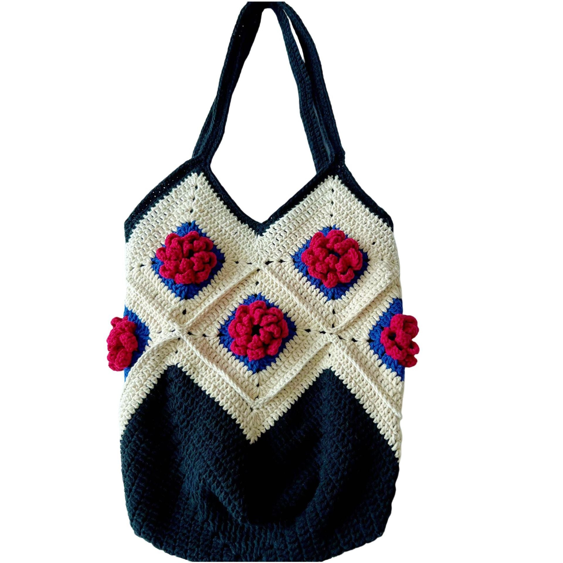 Granny Square Crochet Tote Bag: Handmade Floral Shoulder Bag