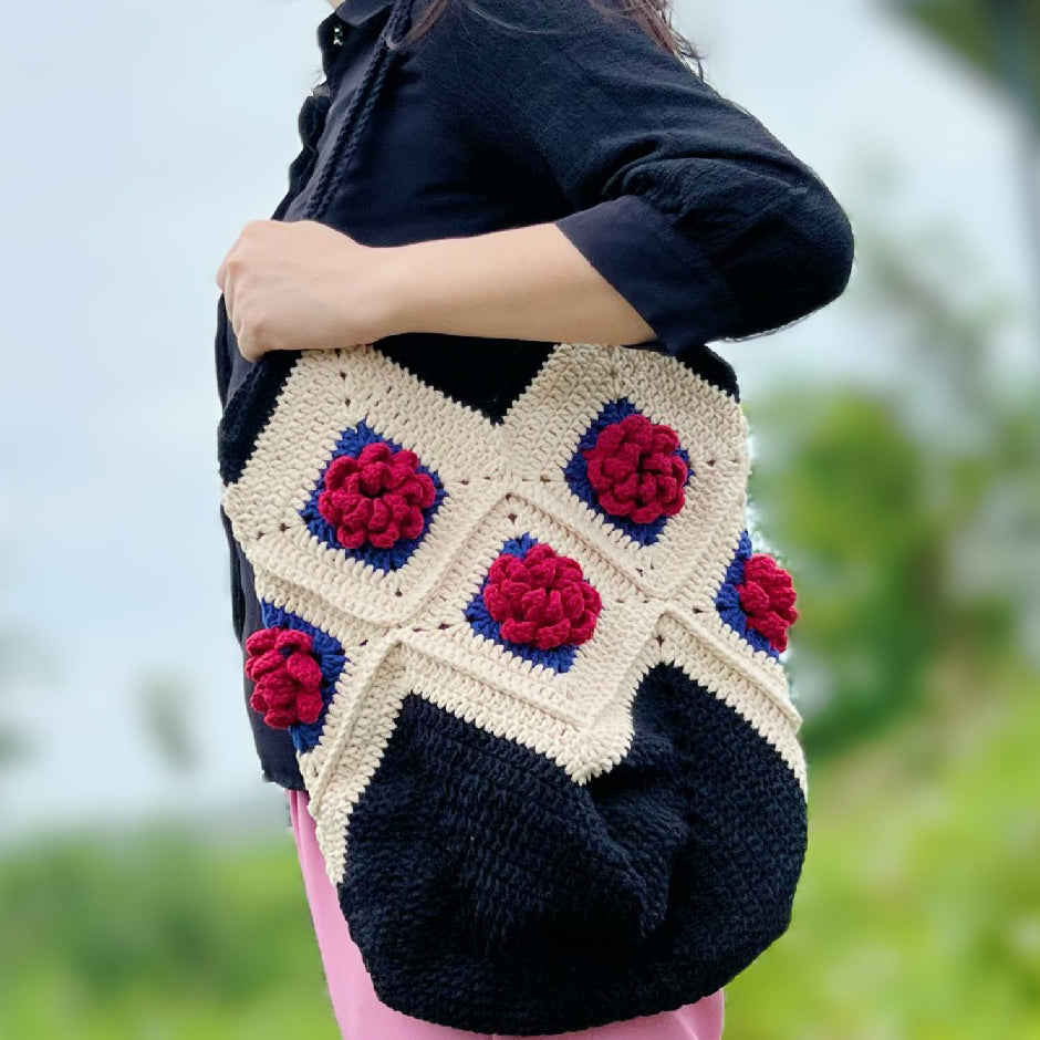 Granny Square Crochet Tote Bag: Handmade Floral Shoulder Bag
